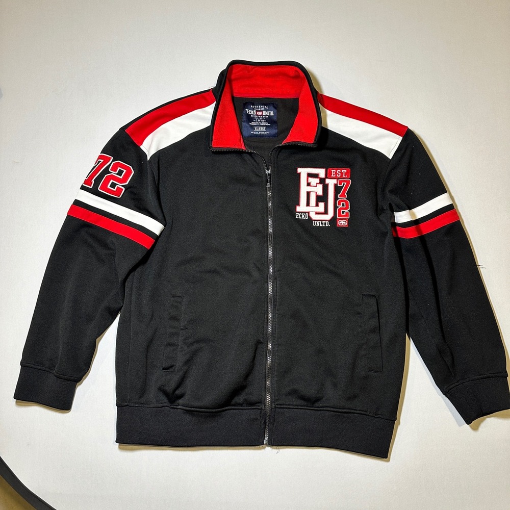 Y2K Ecko Unltd Track Jacket Full Zip Black Red White Mens XL '72‎ Athletic